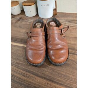 Earth Spirit Women Brown Leather Buckle Clog Mule Shoes Comfort Wide Size 8.5